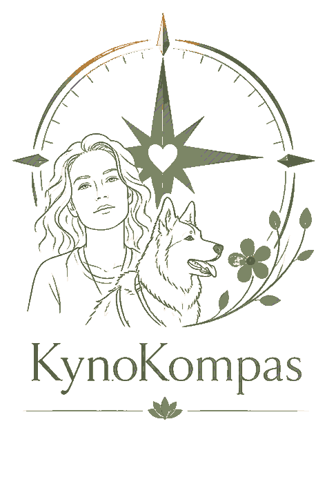 KynoKompas beeldmerk met de vrouw en Giroux in contourstijl